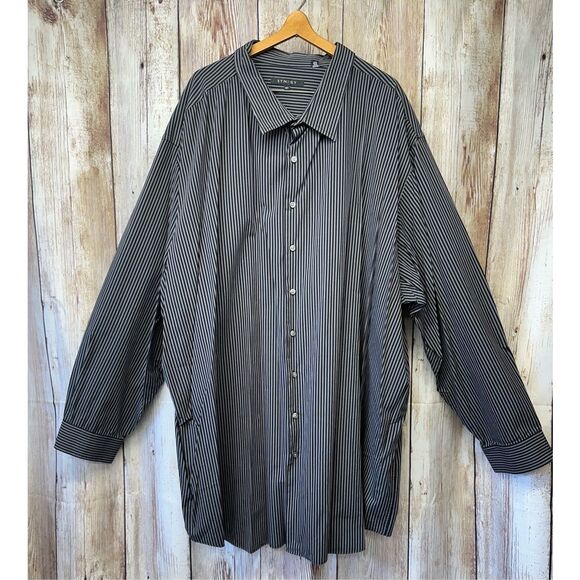 6XLT SYNRGY Mens Black Gray Striped Long Sleeve Button Up Collared Casual Shirt - Picture 1 of 6